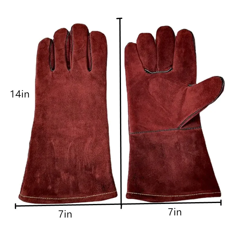 BBQ Accessories Free Gift Brown Leather Grill Gloves Oven Mitts