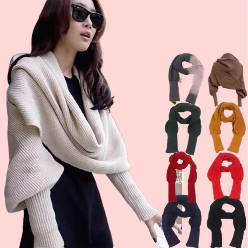 220*40Cm Winter Unisex Soft Warm Knitted Solid Sweater Scarf Zipper Daily Use Letters Sleeve Wrap Shawl Scarves