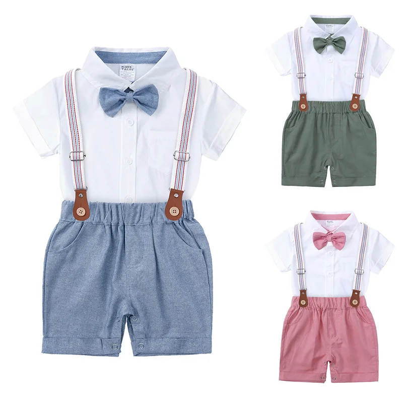 Three Colors New Style Little Boy Gentleman Suits Suspender Three Pieces Outfits For Kids