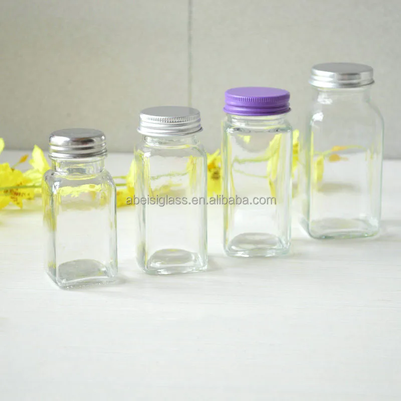 Wholesale 100ml Salt Spice Bottle Pepper Container 4oz Square Spice Jar Glass
