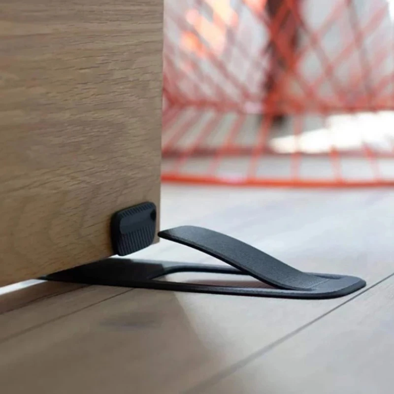 Plastic Safety Door Stop Wall Protector Door Stopper Non-Slip Black Door Buffer Block Wedges Prevent Safety Doorstops set of 2