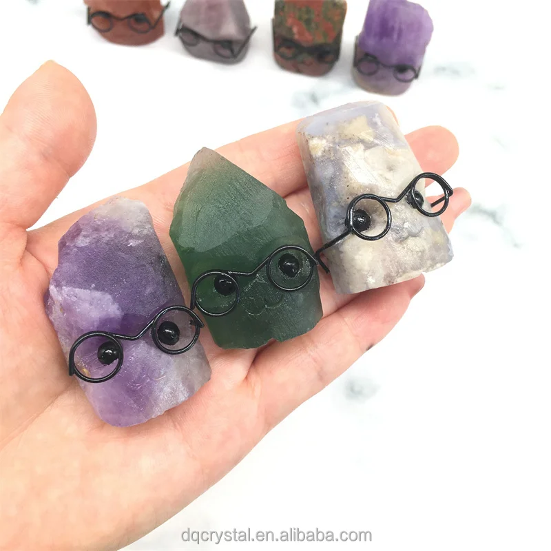 Natural Crystal Raw Amethyst Mini ELF Crystal Craft Mix Materials Rock with Glasses for Decoration