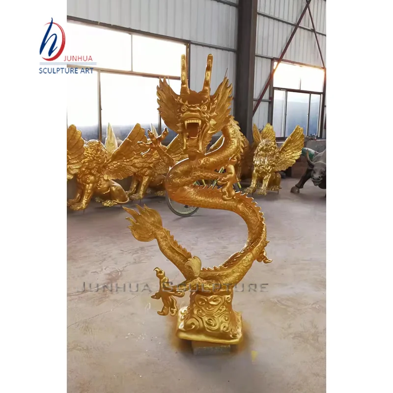 Manufacture brass handicraft custom design art metal crafts different size golden dragon statue sculpture