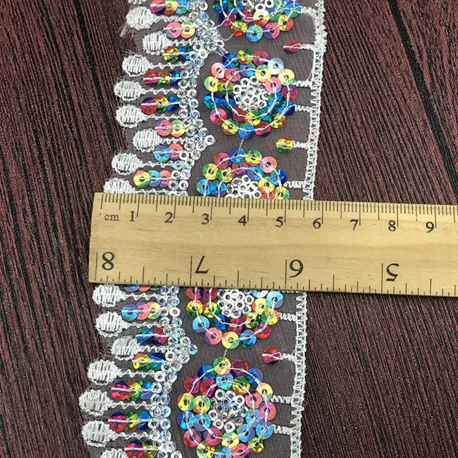 COOMAMUU 10yards/lot Ethnic Sequins Lace Ribbon Fashion Embroidery Lace Trim for Sewing Clothing Curtain Accessory