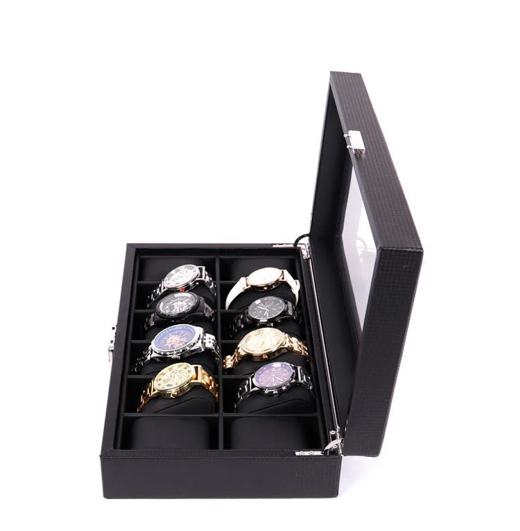 Популярный 12 Слот черный кожаный ящик для хранения часов Органайзер с замком