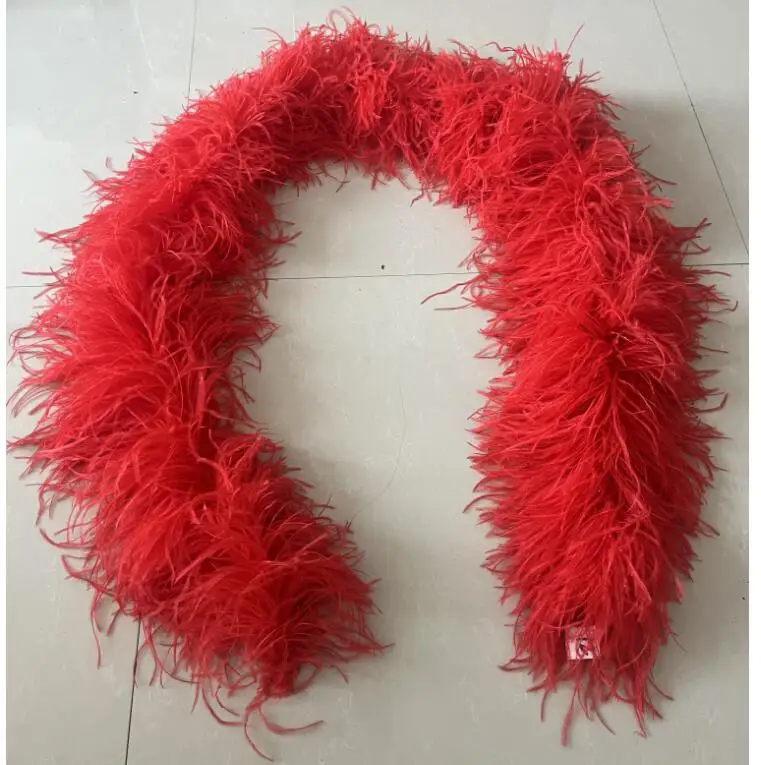2M High Quality Natural Ostrich Feather Boas Red 12ply Thickness Suitable for Carnival Skirt Decoration Scarf