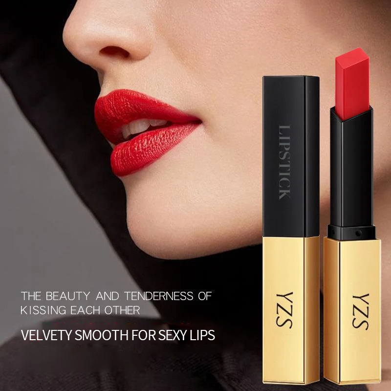 Wholesale 8 color Slim Gold Tube Velvet Matte Lipstick Waterproof Luxury Portable Private Label Soft Mist Lipstick for Girl
