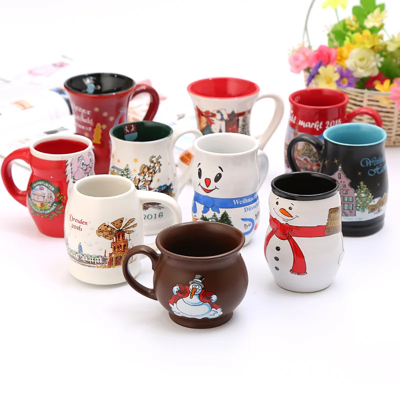 Feiyou cheap wholesale 300ml 3D cute cartoon decorated Merry christmas gift cup reusable kid coffee milk ceramic mug with handle