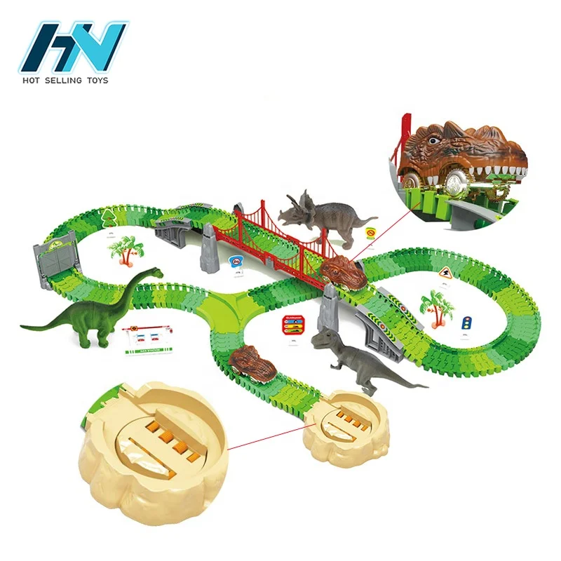 109pcs educational DIY dinosaur track toy race car slot toys electric toy race track set