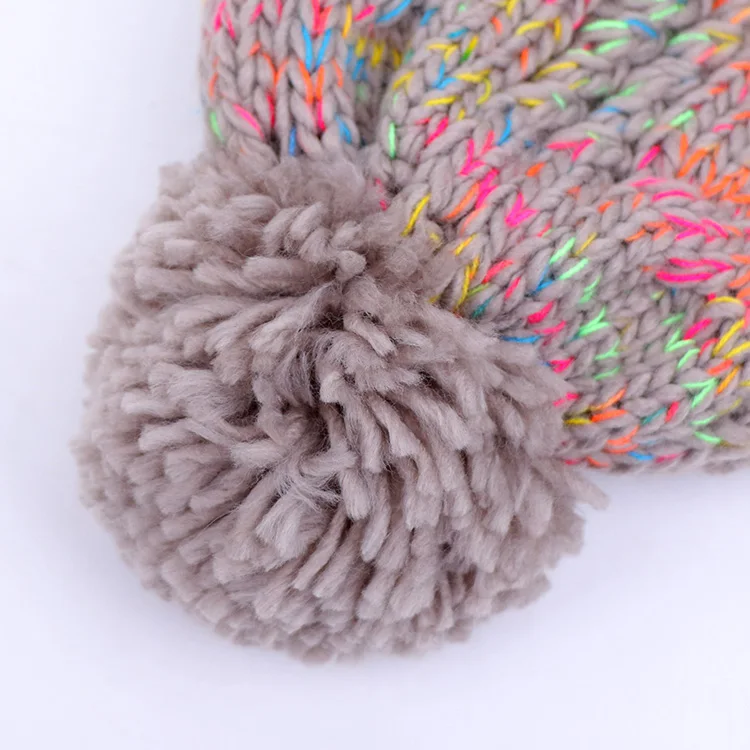 winter warm thick women beanie hat confetti flecked mix color yarn acrylic custom cable knit beanies with pom pom