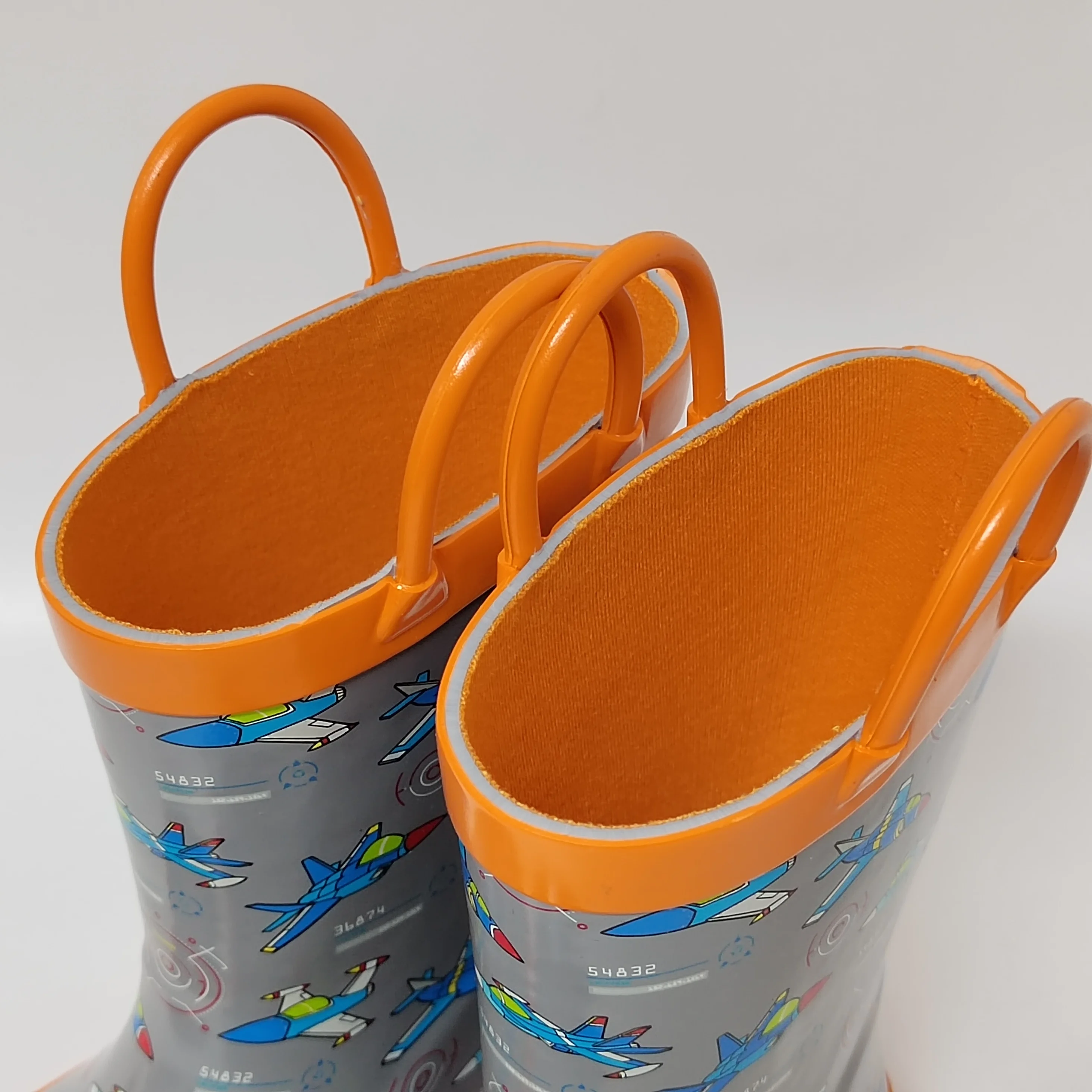 the most popular design airplane model printed color lining rubber wellies for children