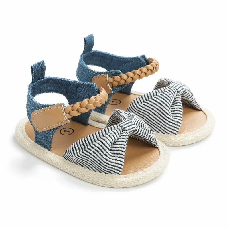 2021 Wholesale summer fashion cute 1 year old fabric casual soft leather sole new born prewalker toddler  baby girls boy shoes