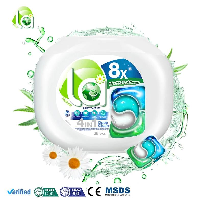 Laundry detergent washing capsule  green and white color plastic sterilization and protect the color of clothes