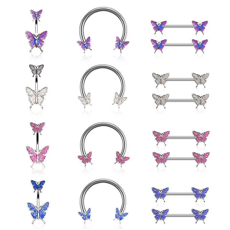 POENNIS flying series body piercing jewelry butterfly 11tragus daith rook helix piercing butterfly nose rings