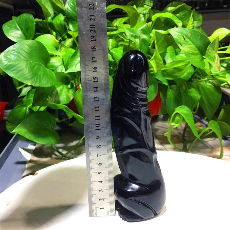 Hot selling natural crystal carved decoration black obsidian artificial penis carvings