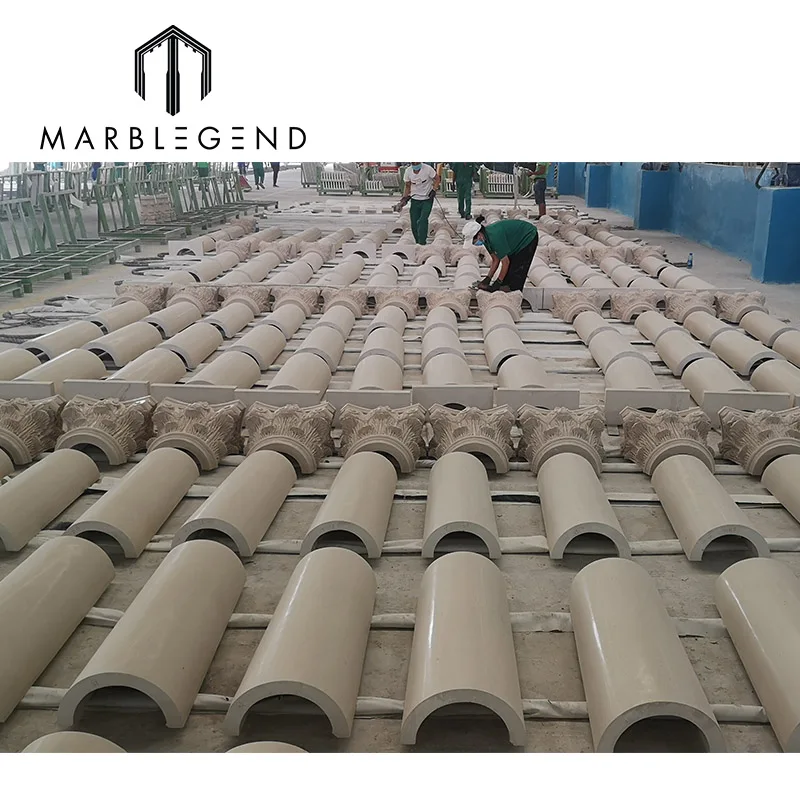 Customize beige marble pillar imestone stone decorative carving