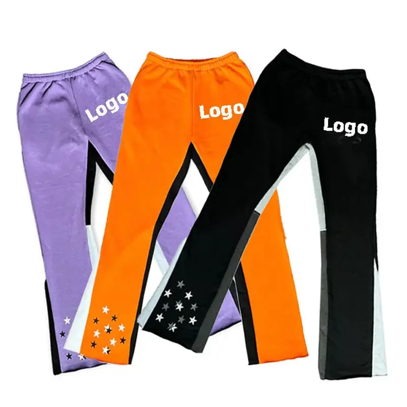 streetwear graffiti splash print flared jogger sweatpants men custom paint french terry flared sweatpants