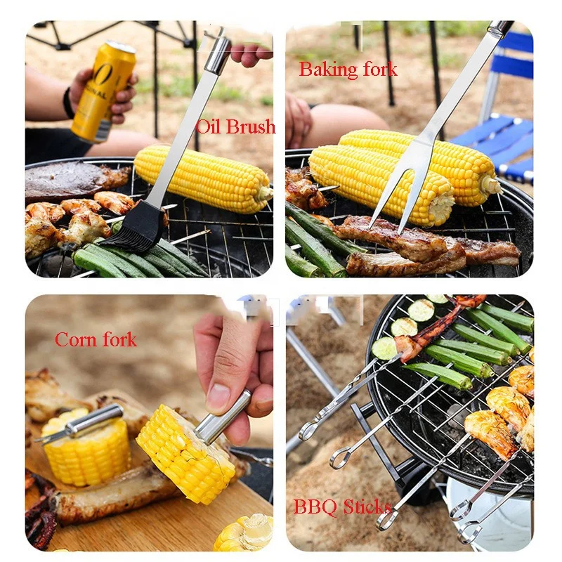 Amazon Stainless Steel Grill Set Barbecue Combination Tool Outdoor Household BBQ Grill Set Grill Set