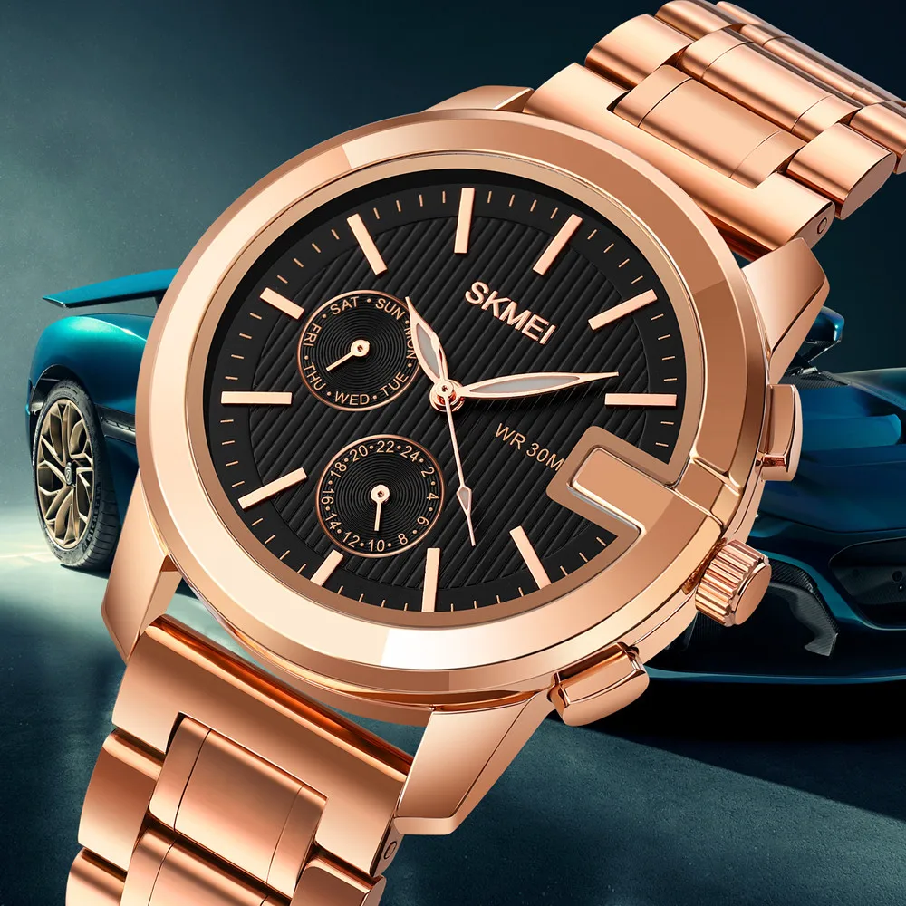 Skmei 1962 Luxury Stainless Steel Men Wristwatch Classic Business Quartz Wrist Watch Male Clock