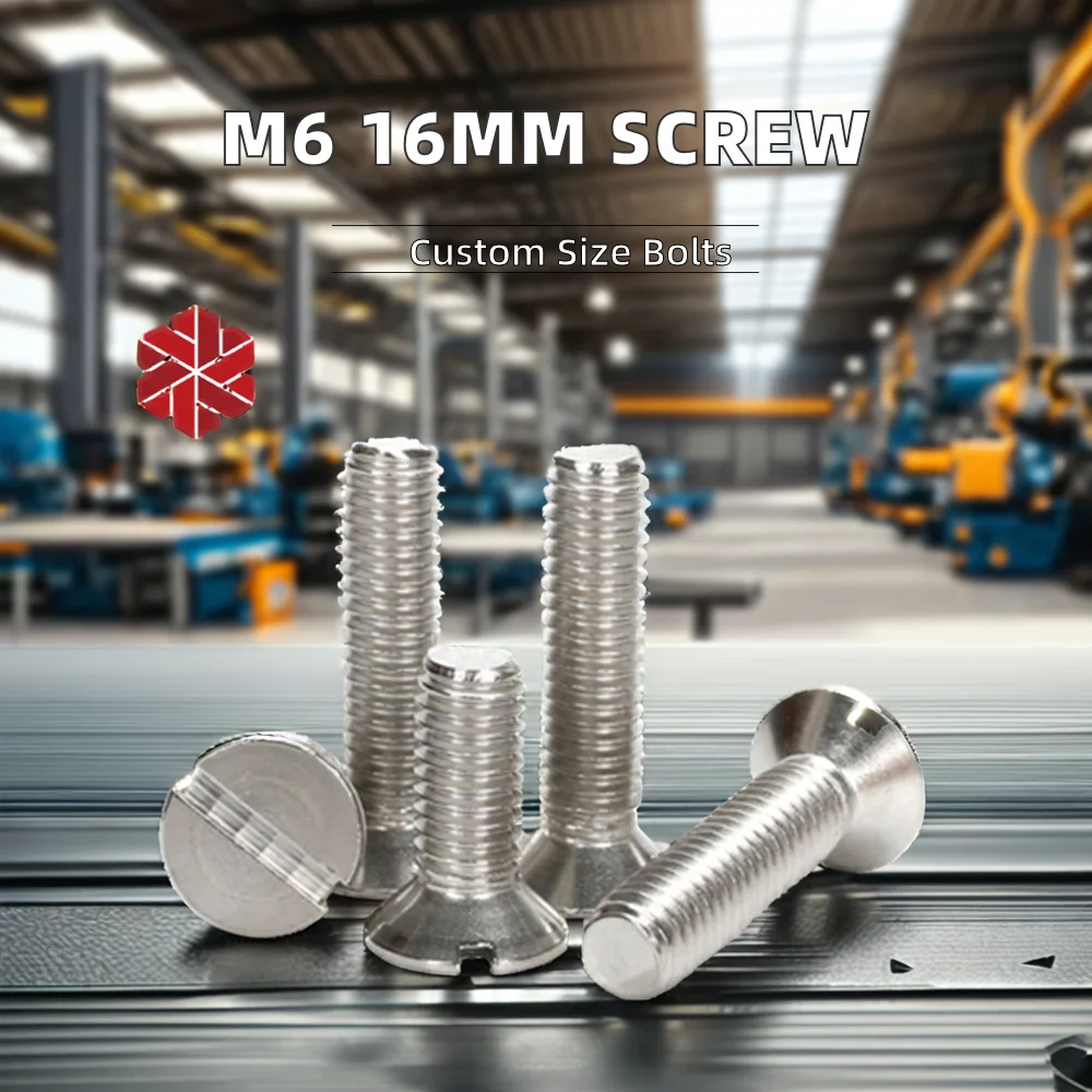 M6 16mm Bright Zinc Plated Steel Machine Screw Countersunk Head Slot Plain Finish GB Standard Hex Bolt