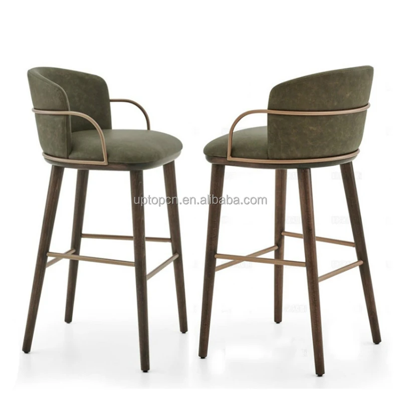 Solid wood high chair modern coffee shop casual dining chair net red bar light luxury American houndstooth bar stool