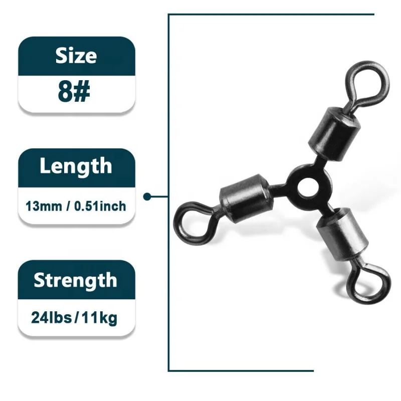 Yousya Durable Fishing Line Connectors 3 Way with Glow Beads Brass Barrel Triple Swivels for Saltwater Freshwater