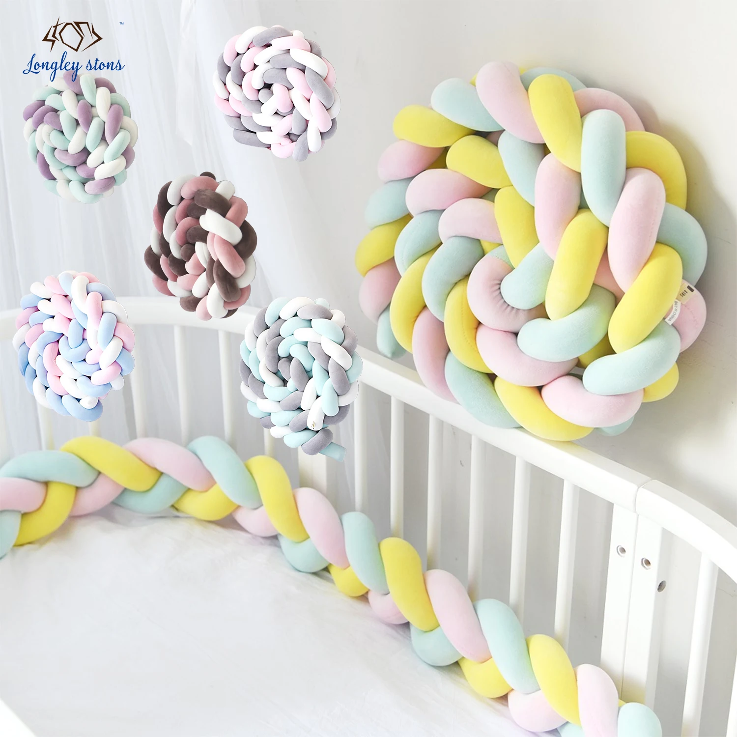 2020 new soft plush knotted nursery cradle decor baby braided crib bumpers