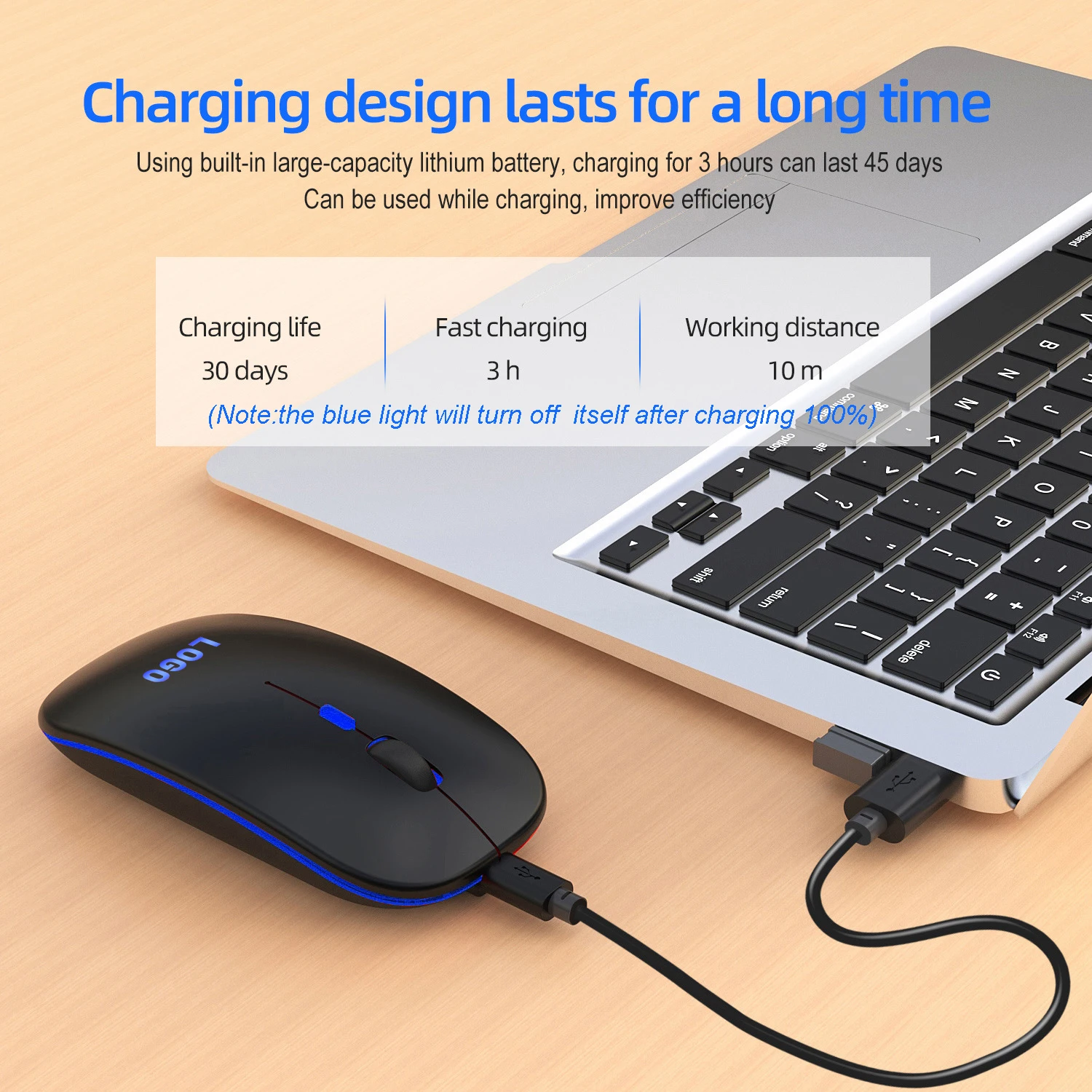 Computer Rechargeable 2.4Ghz Optical Wireless Mouse With Gaming Light Logo Custom