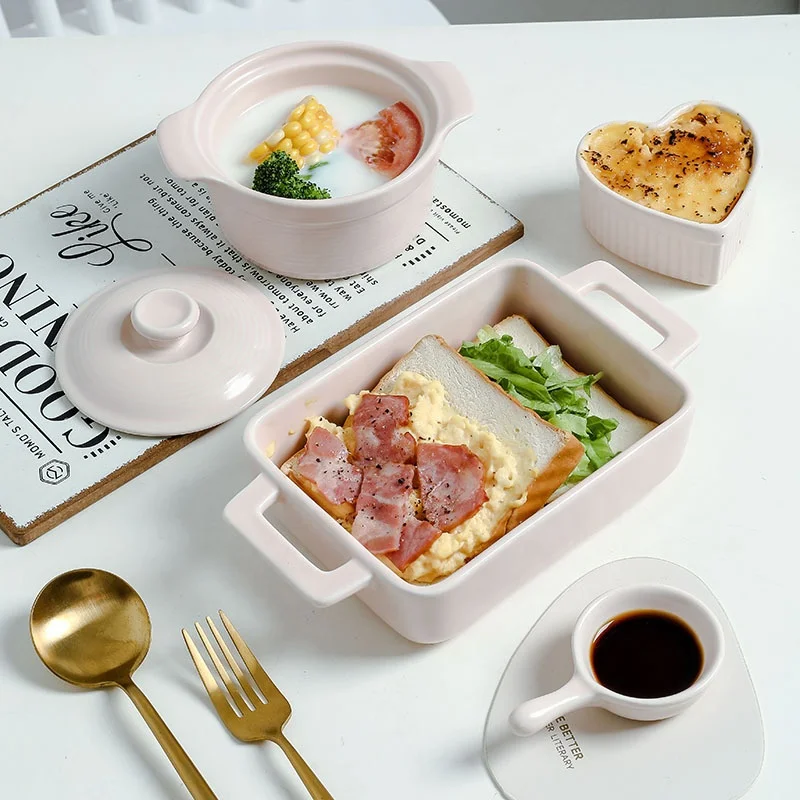 Nordic Style One Person Tableware Ceramic Bowl and Dish Set 4pcs Ceramic Baking Pans Set Baking Bowls