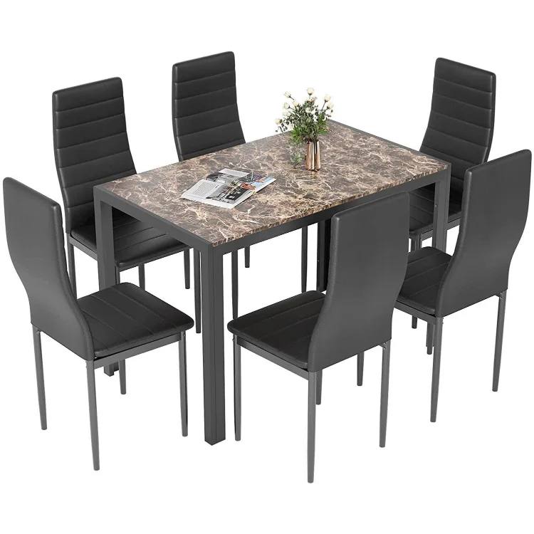 7 Piece Dining Table Combination Kitchen Room Rectangular Table 6 Leather Chairs Dining Tables And Chairs Set