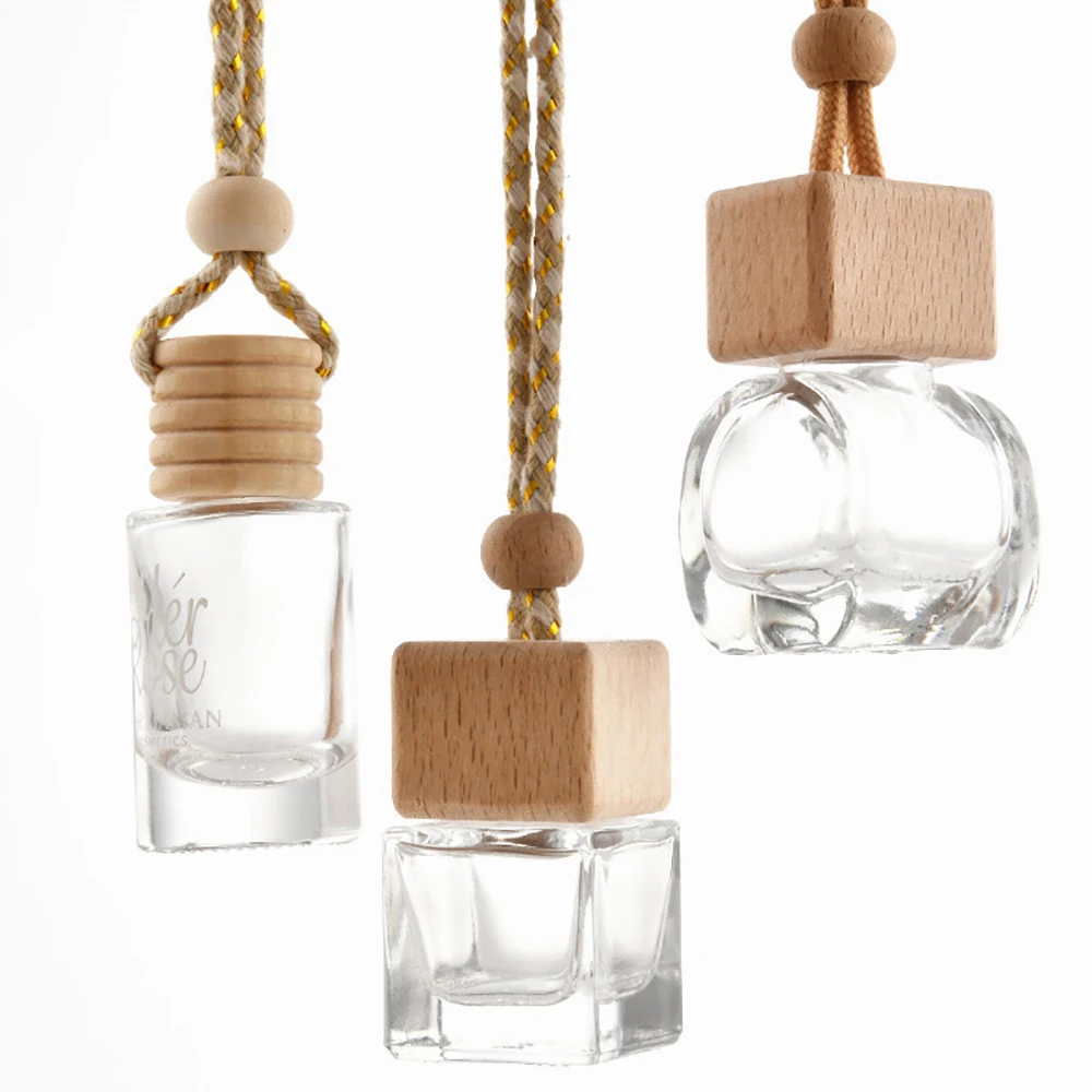 Luxury 4ml 6ml 10ml Diffuser Perfume Car Bottle Air Freshener with Wooden Lid, Bottle Hanging Wood Car Perfume Bottle Hanging