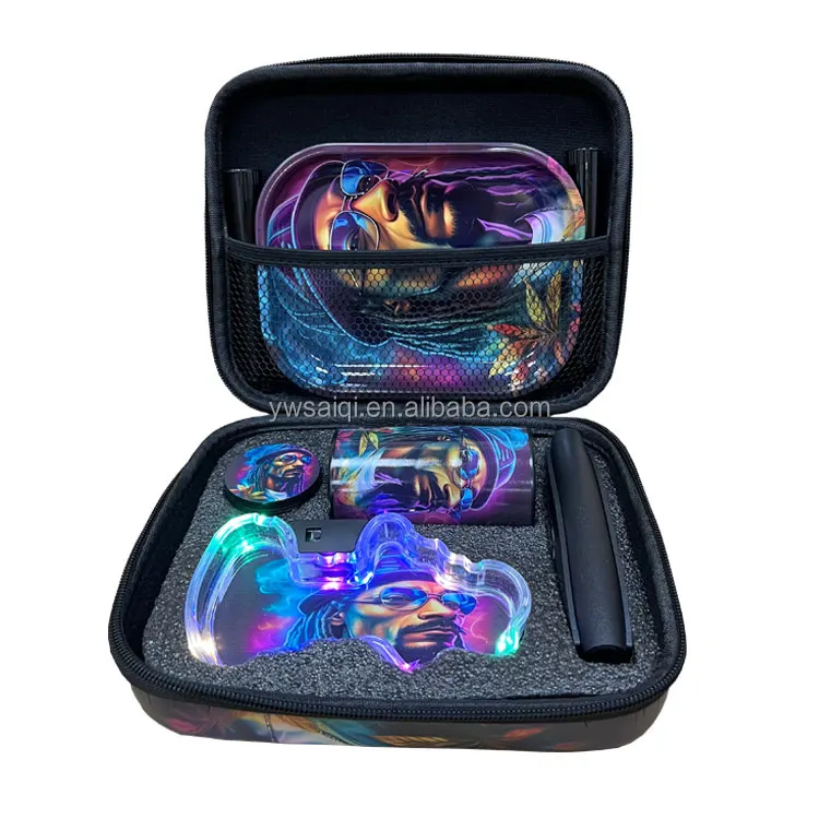 Wholesale 6 PCS Tobacco Smoking Kit  With Stash Jar And Plastic Ashtrays Rolling Tray Smoking Accessories Kit