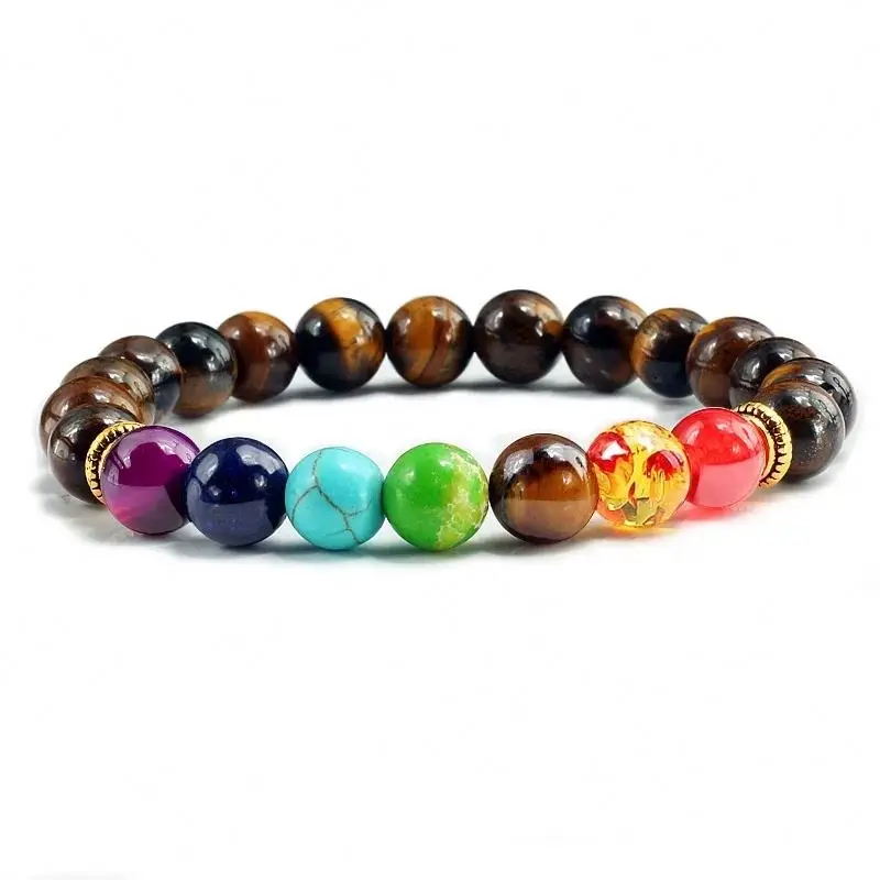 Wholesale Colorful Beaded Natural Stone Beads Yoga Valconic Healing Energy Lava Stone 7 Chakra Diffuser Bracelet