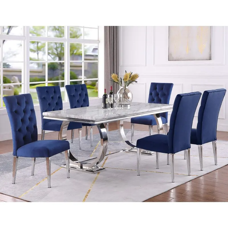 Pinzhi home modern luxury rectangular/round marble dining table set 6 chairs with wood legs