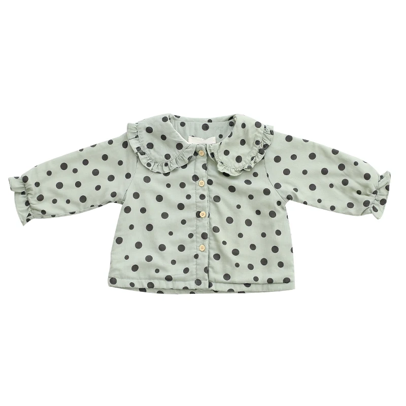 
Lovely Polka design flower collar 1-3-year old baby girl shirt comfortable spring baby overshirt nighty baby clothes 