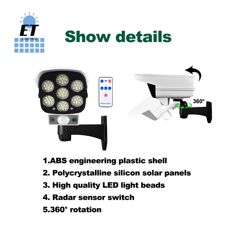 Camera style solar lights IP67 Waterproof Lamp Spotlight Emergency Lights Outdoor Garden LED Refletor ABS