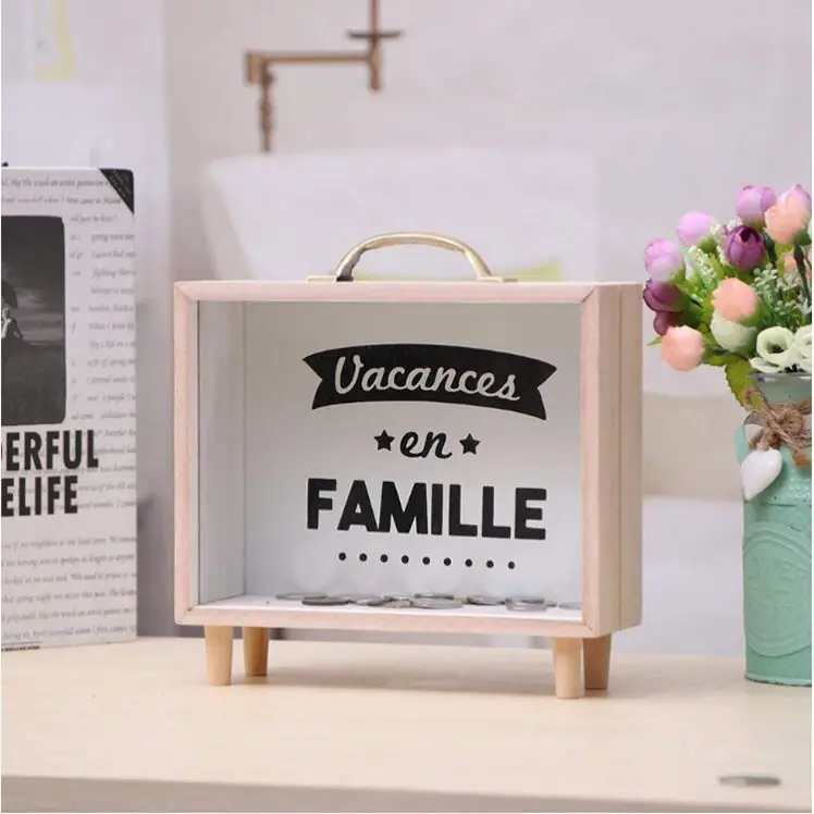 High quality log color desktop with shadow box frame bedroom porch nordic wood piggy bank