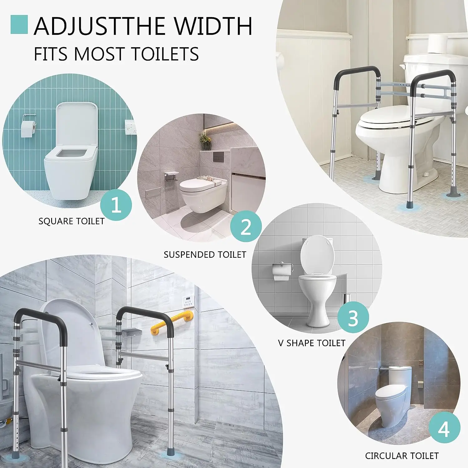 Toilet Safety Rails Adjustable Toilet Safety Frame for Elderly Seniors Handicap & Disabled Foldable Toilet Rails