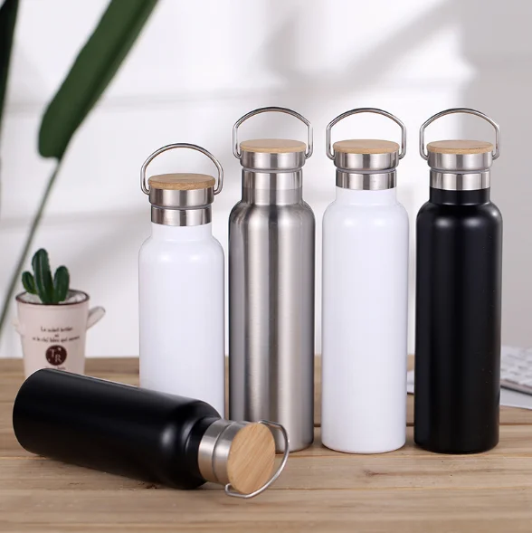 0.5L BPA Free Bamboo Wooden Lid Insulated Stainless Steel Water Bottle Double Wall Sport Style with Lid for Fitness Drinkware