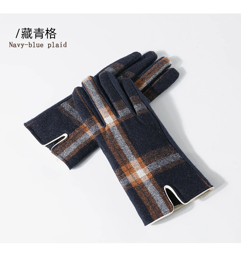 Женские Модные клетчатые перчатки для сенсорного экрана зимние теплые плотные шерстяные варежки для сенсорного экрана