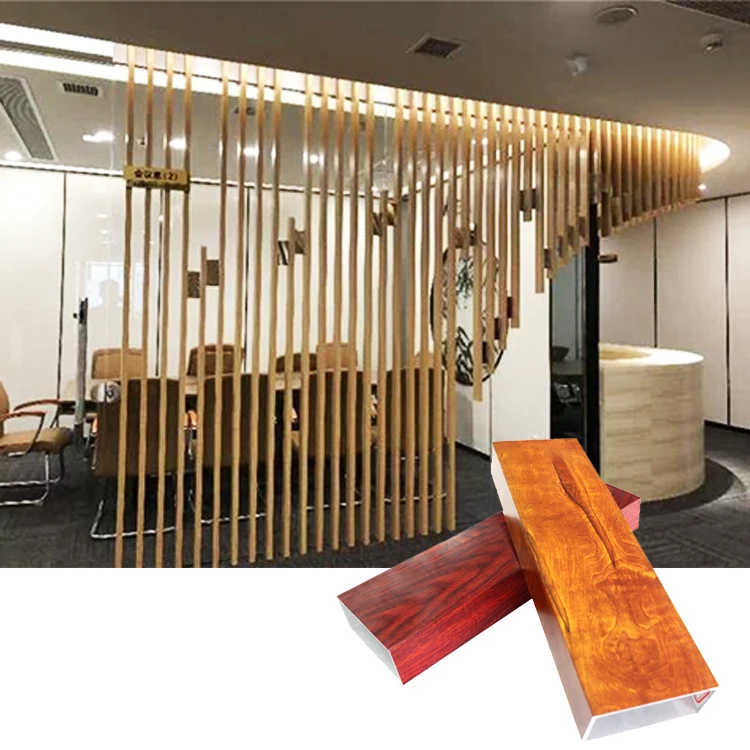 China Shape Drawing Customization Aluminum Curtain Wall Profile Wood grain square tube architectural decoration