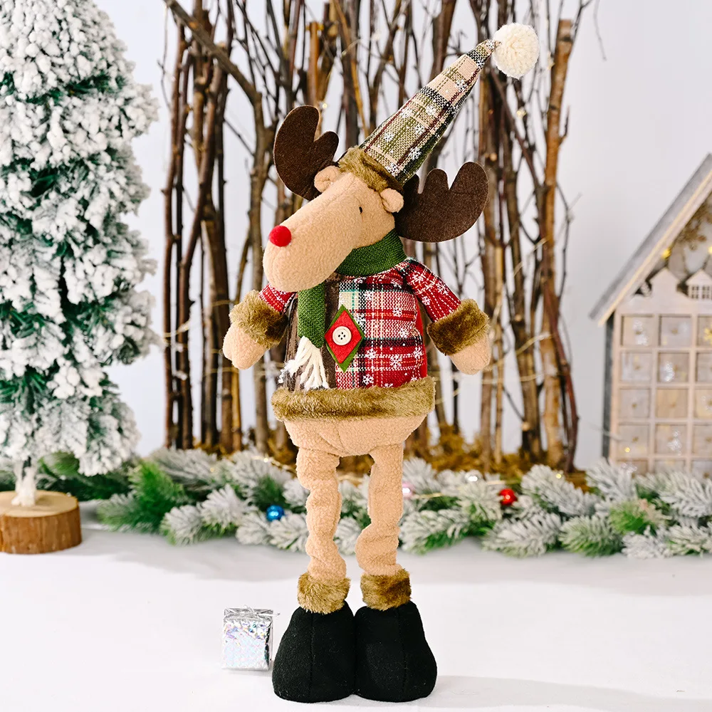 New Christmas Snowflake Plaid Cloth Telescopic Doll for Hotel or Shopping Mall Christmas Decoration Ornaments