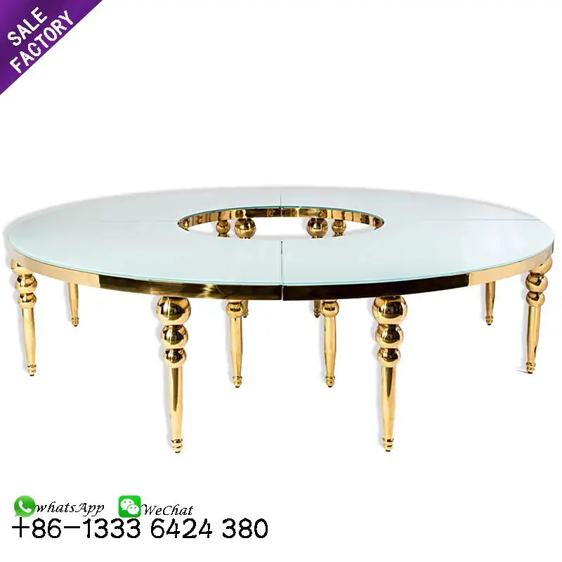 Good Select Hotel Dining Furniture Glass Top Stainless Steel Big Modern Gold Table Round Wedding For Event