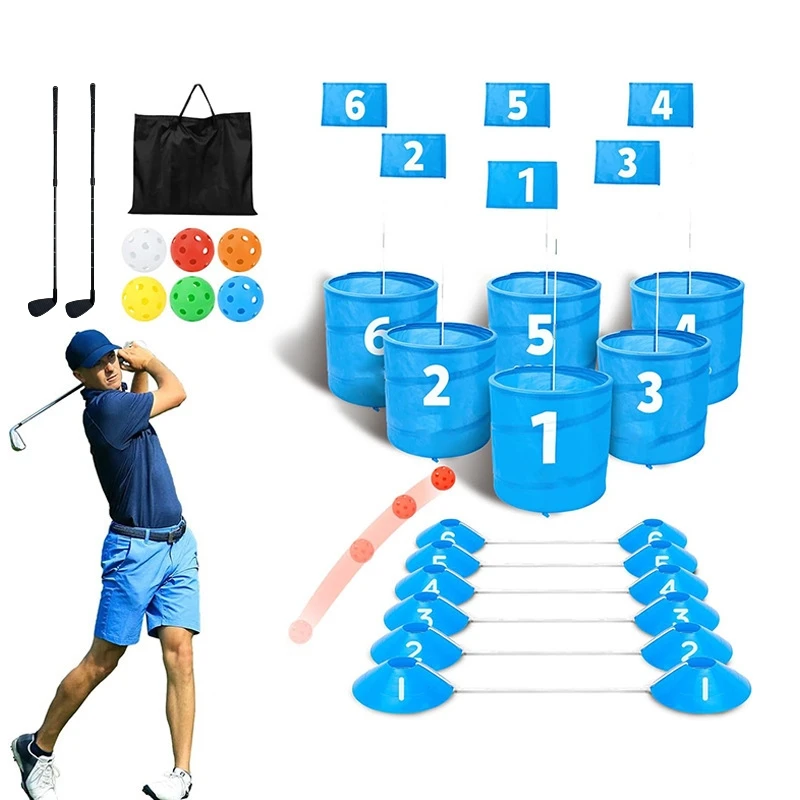 Factory Price Backyard 6 Bucket Golf Game with Clubs and Flags Golf Course Play Outdoor for Family, Adults and Kids