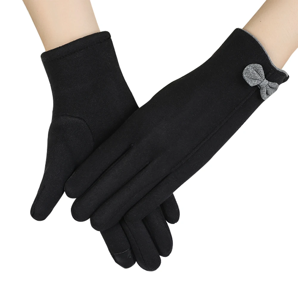 Autumn and winter rabbit velvet cute little bow warm touch screen gloves for ladies