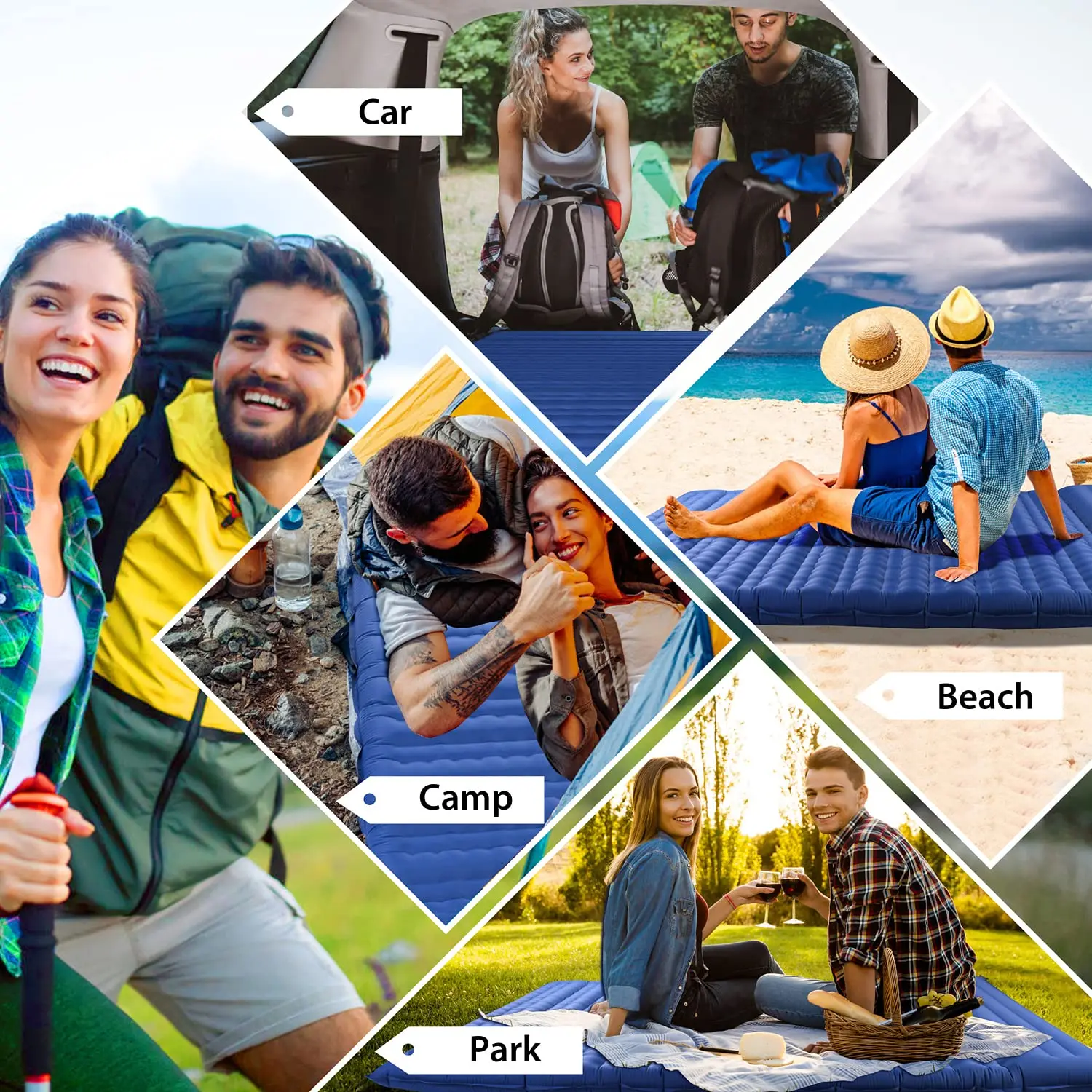 Double Sleeping Pad Camping Self Inflating Camping Pad with Pillow Outdoor Sleeping Mat Camping Mattress for Backpacking Hiking