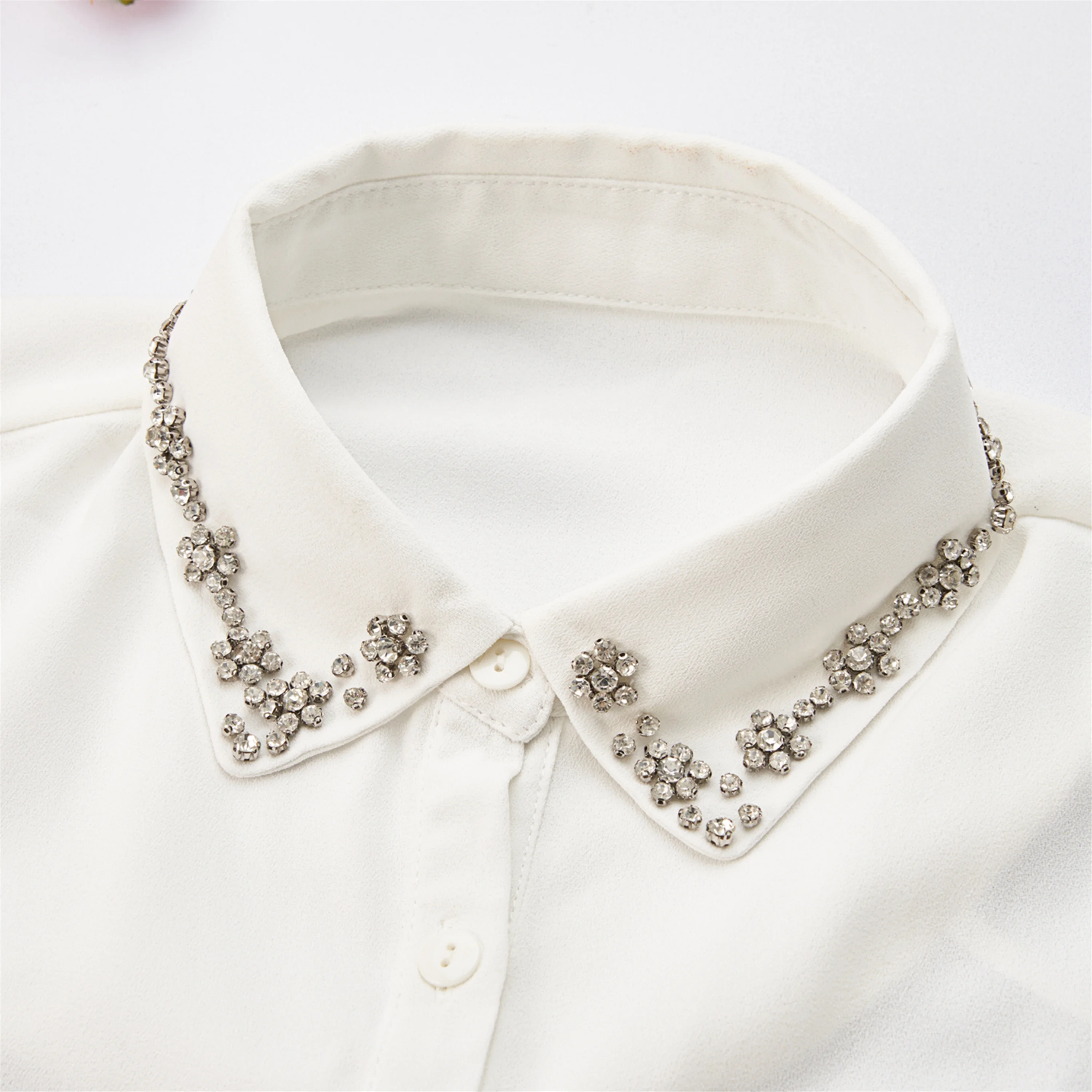 New Design Black White Hand Sewn Rhinestone Floral Accessories False Shirt Collar For Women