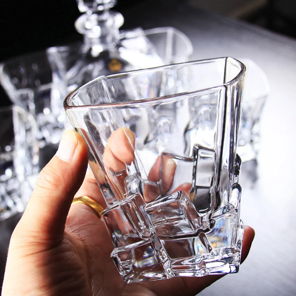 Amazon Hot Selling 100% Lead Free Old Fashioned Square Whiskey Glasses Wine Glass