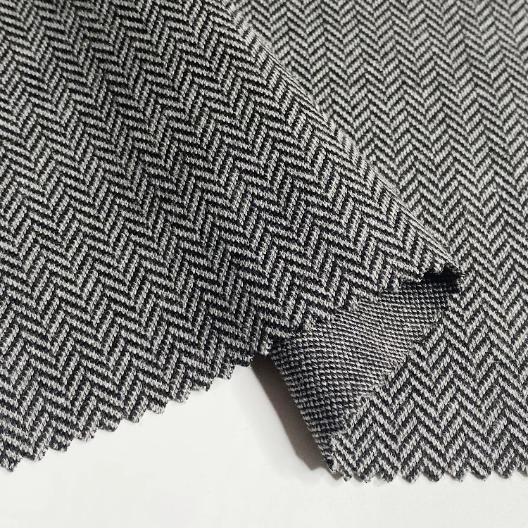 Harvest yarn dyed woven polyester viscose elastane ponti roma herringbone jacquard fabric for coat pant and garment