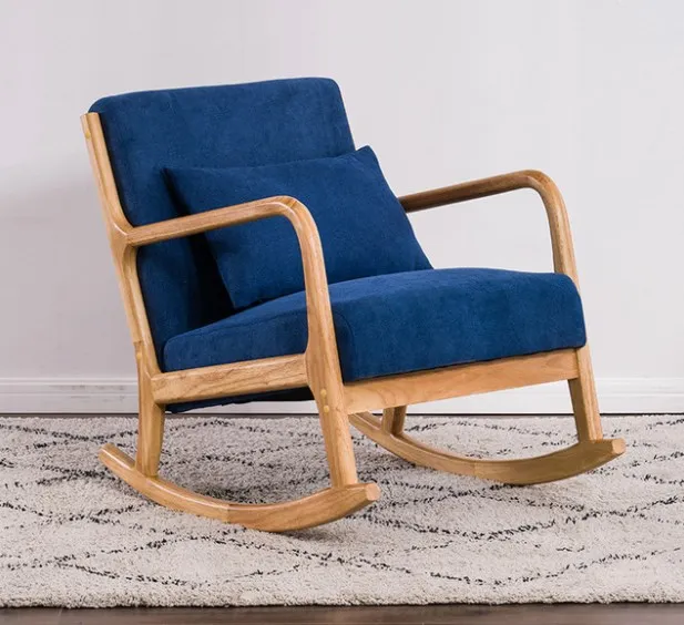 Mid-Century Modern Accent Rocking Chair Upholstered Wooden Lounge Arm Fabric Single